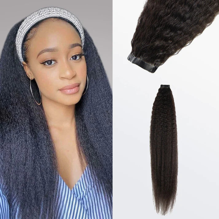 Afro textured kinky straight tape ins Remy hair extensions