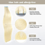 SEAMLESS INJECTED HAND TIED INVISIBLE TAPE INS HAIR EXTENSION 20PCS STRAIGHT